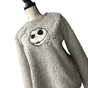 Nightmare Before Christmas - Women Sleepwear -Medium (8-10)- Gray Sherpa Sweater